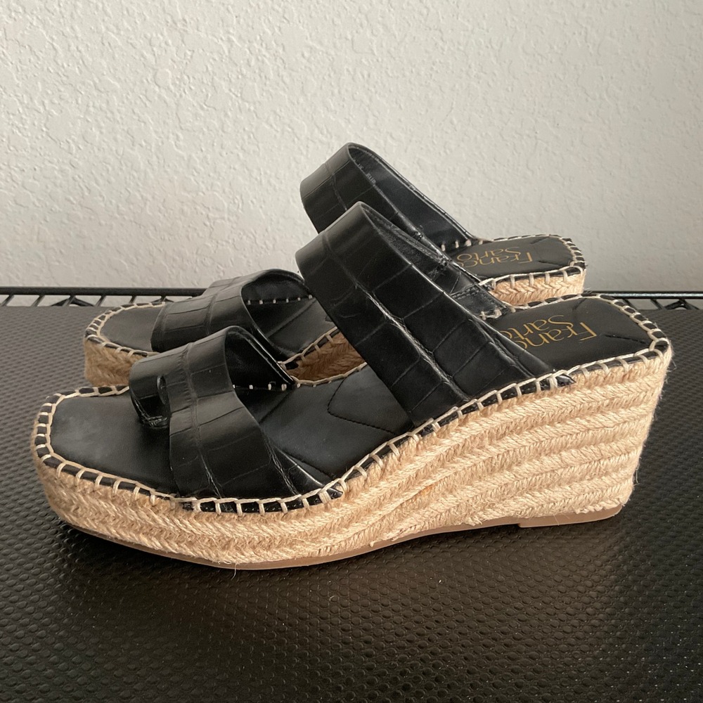 Franco Sarto Clave Black Croc Leather Espadrille Wedge Sandals Womens 7M - Picture 10 of 13